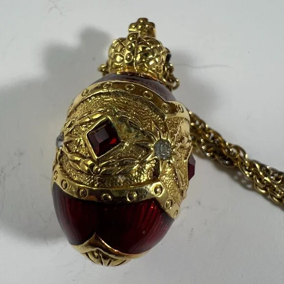 Joan Rivers Gold-Tone Red Crystal Egg Pendant Necklace With Rhinestones & Chain - Picture 3 of 3